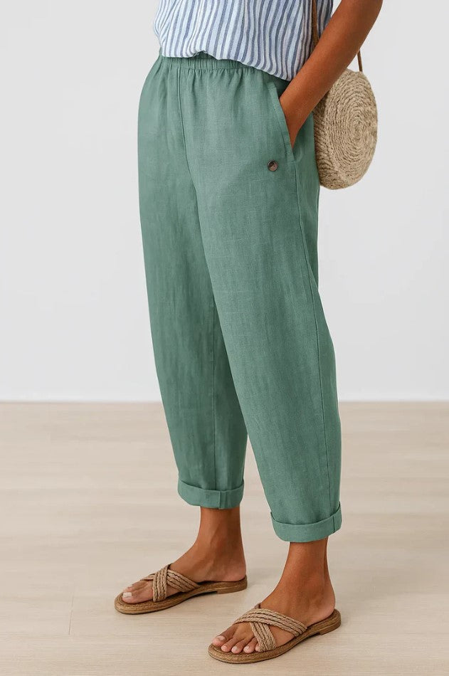 Women's Timeless Plain Trousers – Straight Leg Cotton Pants