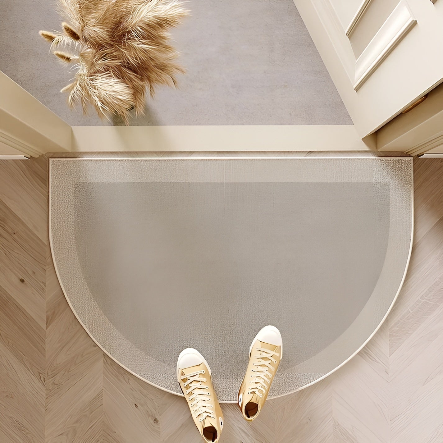 Semicircle Belgian Velvet Doormat – Non-Slip Striped Embroidered Welcome Entrance Mat