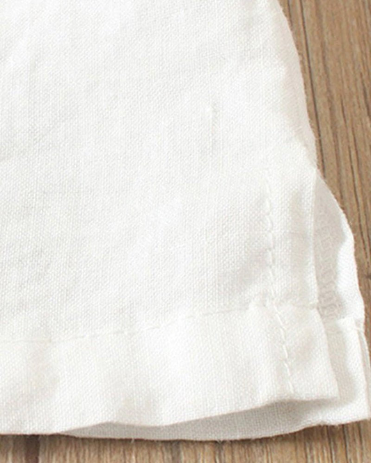 Women’s Linen Tunic Top – Short Sleeve Button Detail Oversized Blouse