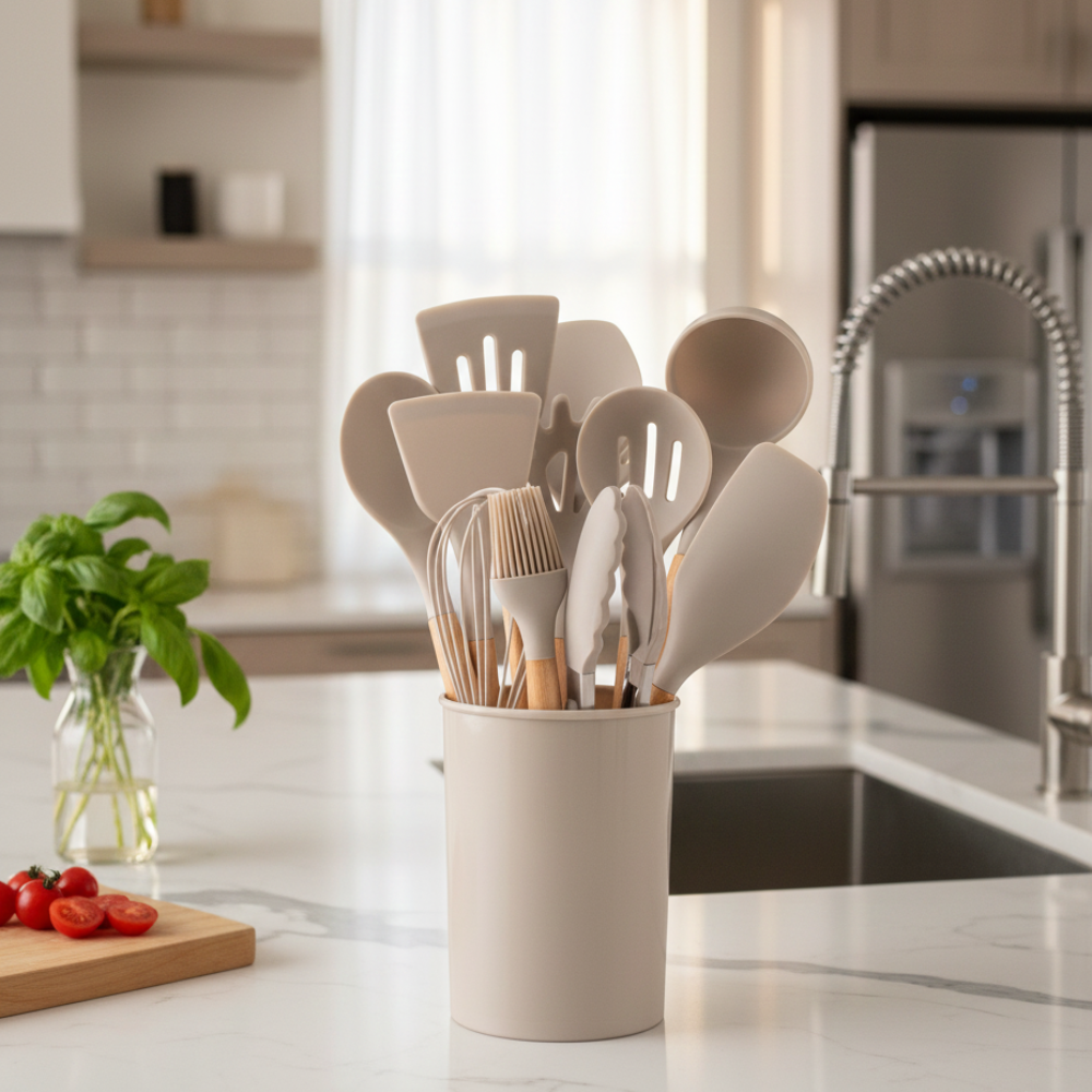11-Piece Silicone Utensil Set with Storage Pot