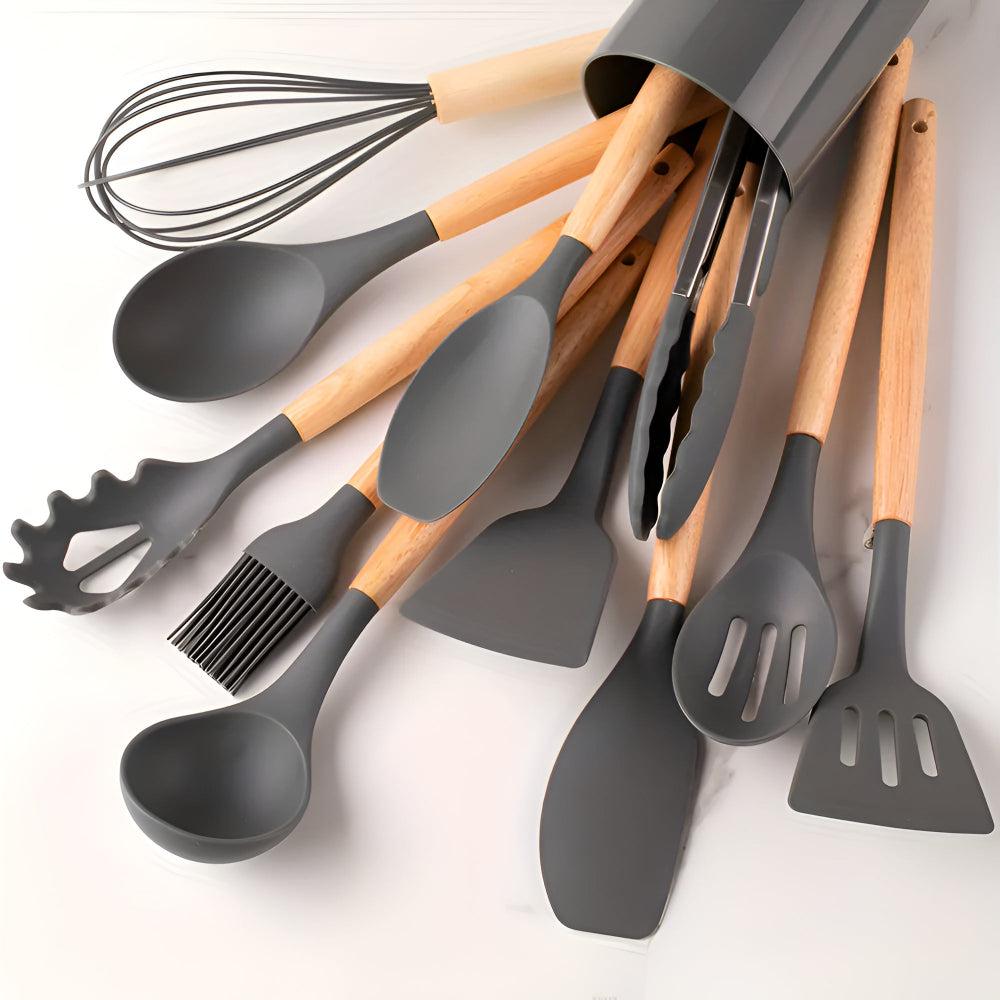 11-Piece Silicone Utensil Set with Storage Pot