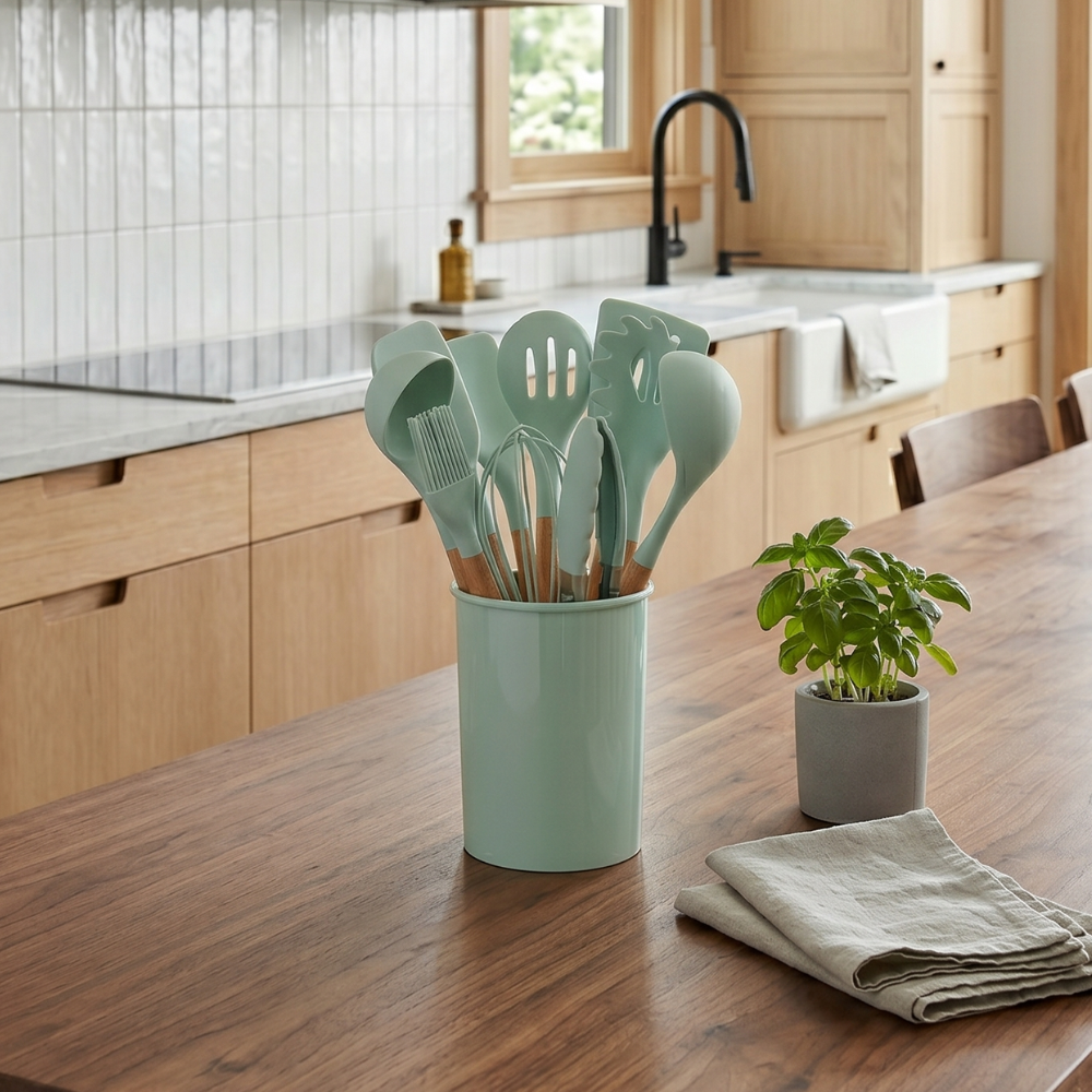 11-Piece Silicone Utensil Set with Storage Pot