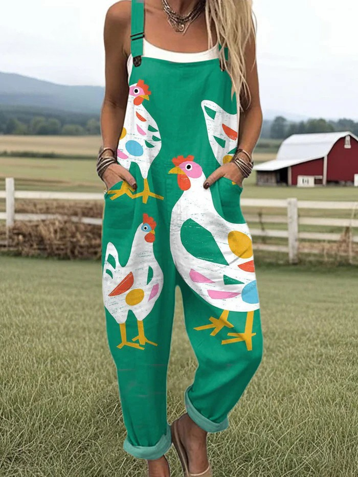 Women's Chicken Print Casual Jumpsuit