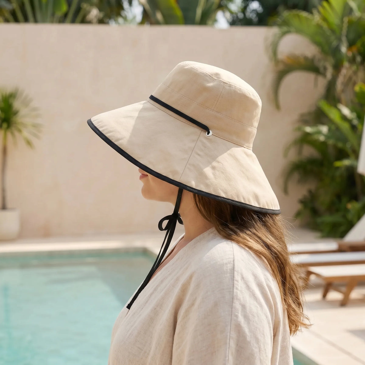 Foldable Wide Brim Sun Hat with Chin Strap