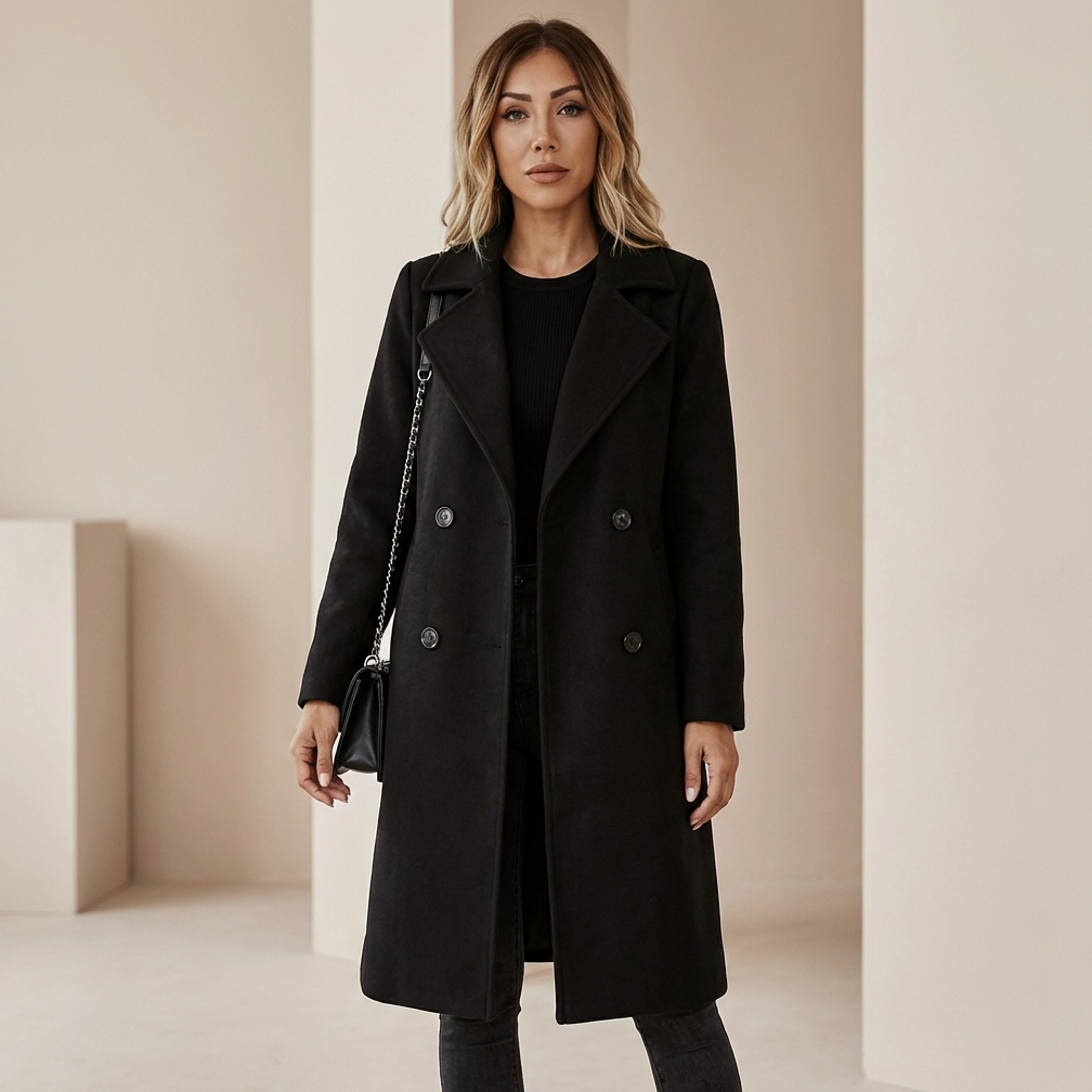 Women's Double-Breasted Wool Blend Coat – Tailored Winter Overcoat