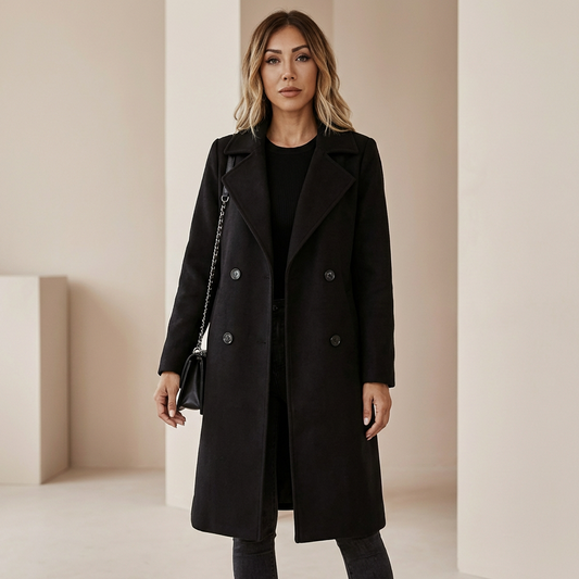Women's Double-Breasted Wool Blend Coat – Tailored Winter Overcoat
