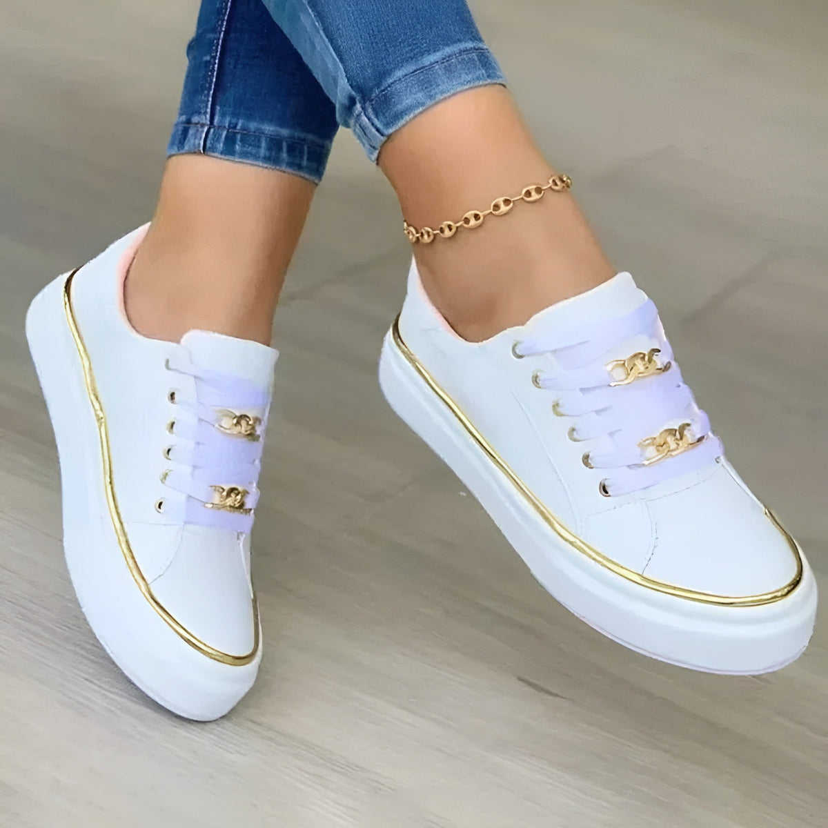 Women's Flatform Trainers with Chain Lace Detail