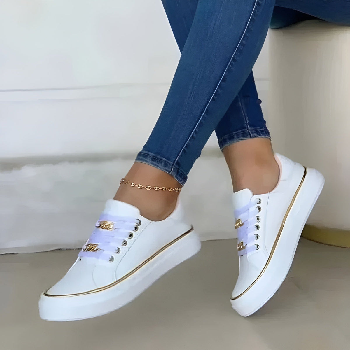 Women's Flatform Trainers with Chain Lace Detail