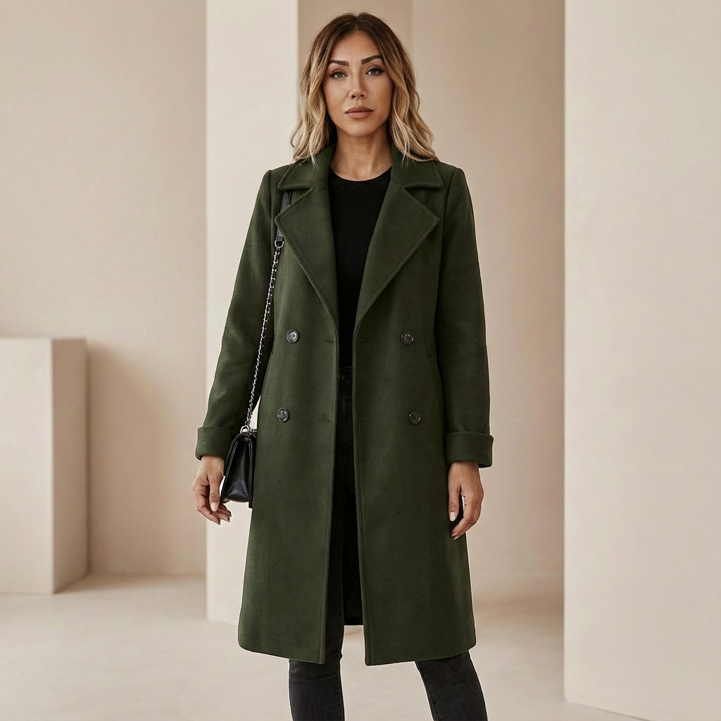 Women's Double-Breasted Wool Blend Coat – Tailored Winter Overcoat