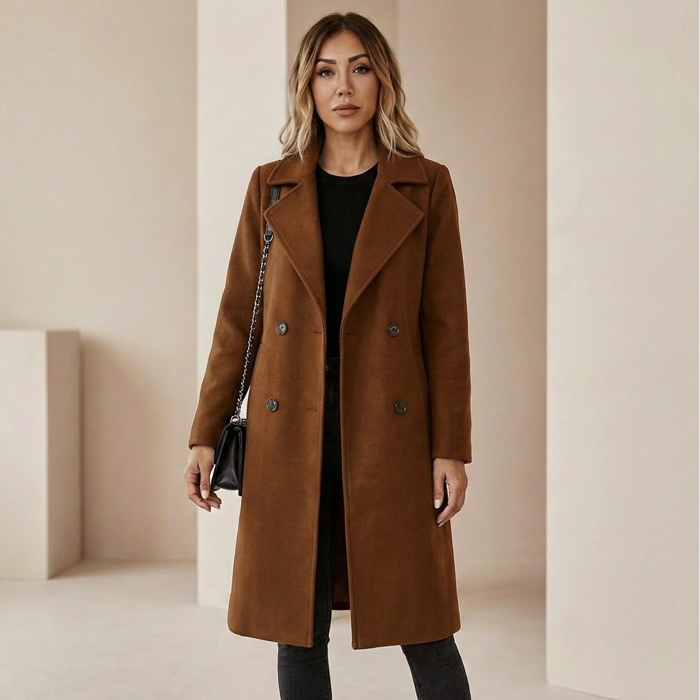 Women's Double-Breasted Wool Blend Coat – Tailored Winter Overcoat