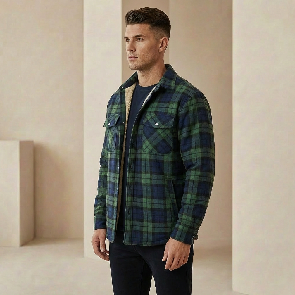 Men's Sherpa-Lined Check Shacket – Warm Plaid Fleece Shirt Jacket