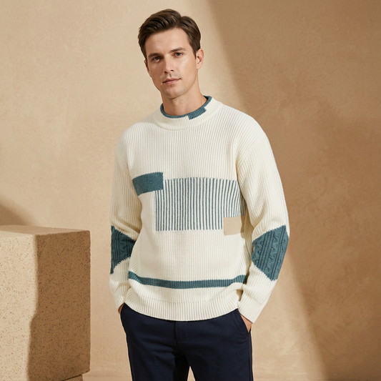Men’s Patchwork Knit Crew Neck Sweater