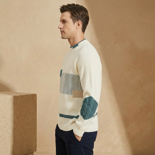 Men’s Patchwork Knit Crew Neck Sweater