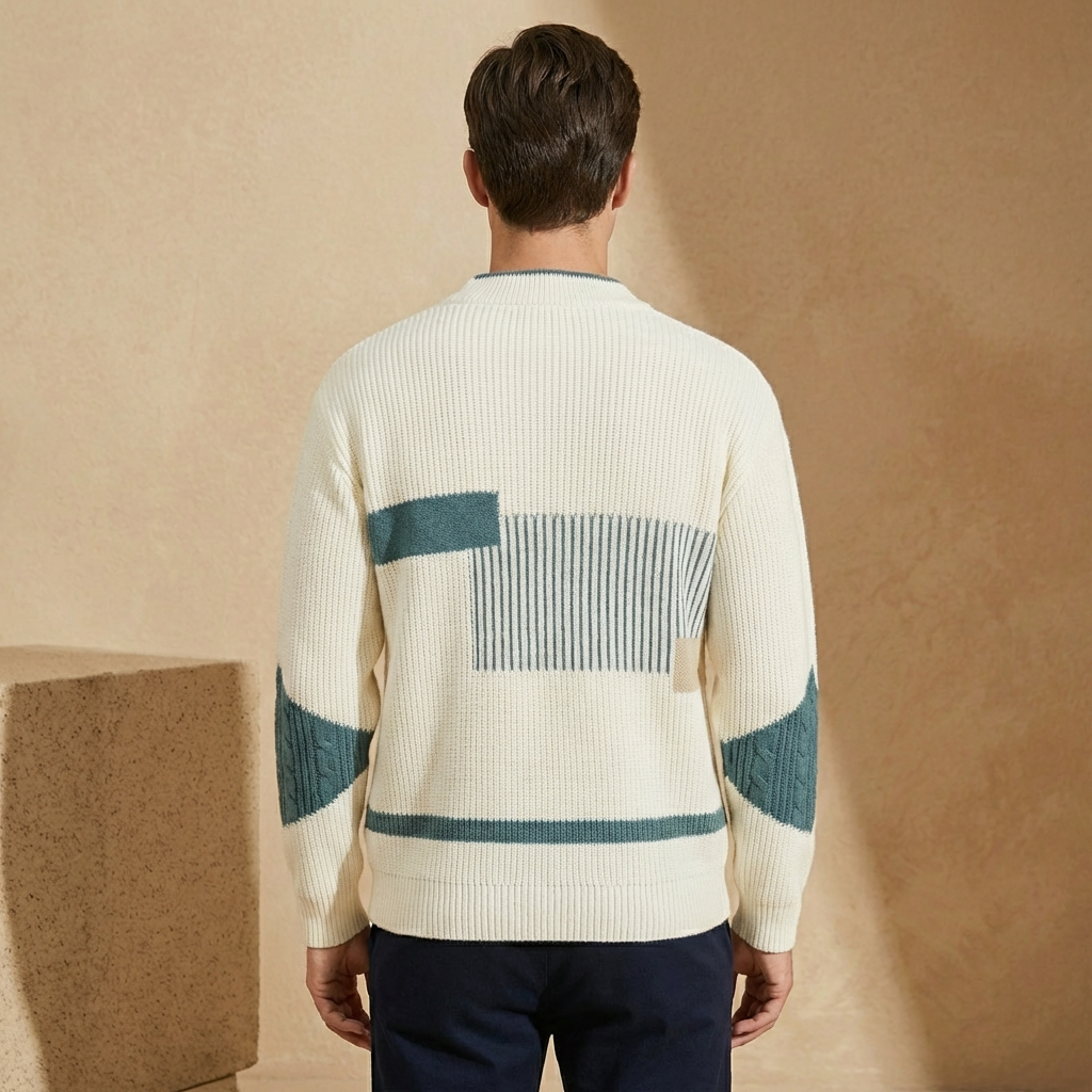 Men’s Patchwork Knit Crew Neck Sweater