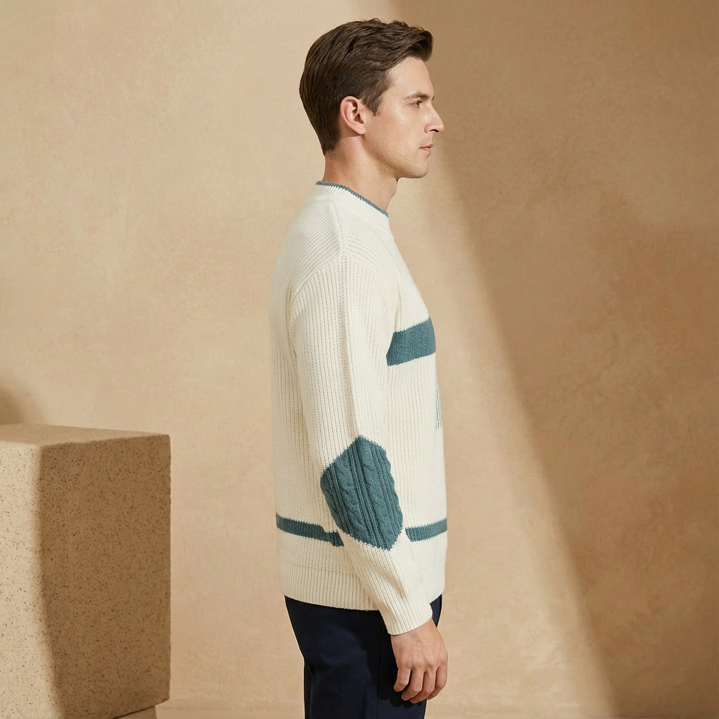 Men’s Patchwork Knit Crew Neck Sweater