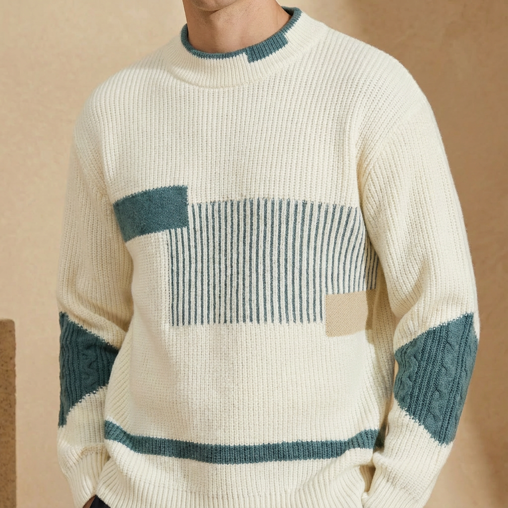 Men’s Patchwork Knit Crew Neck Sweater