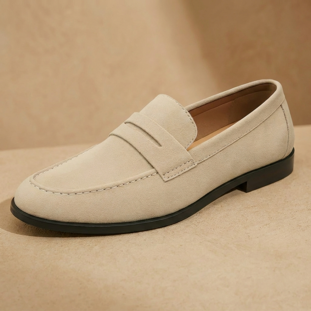 Men’s Suede Penny Loafers – Classic Smart Casual Slip-On Shoes