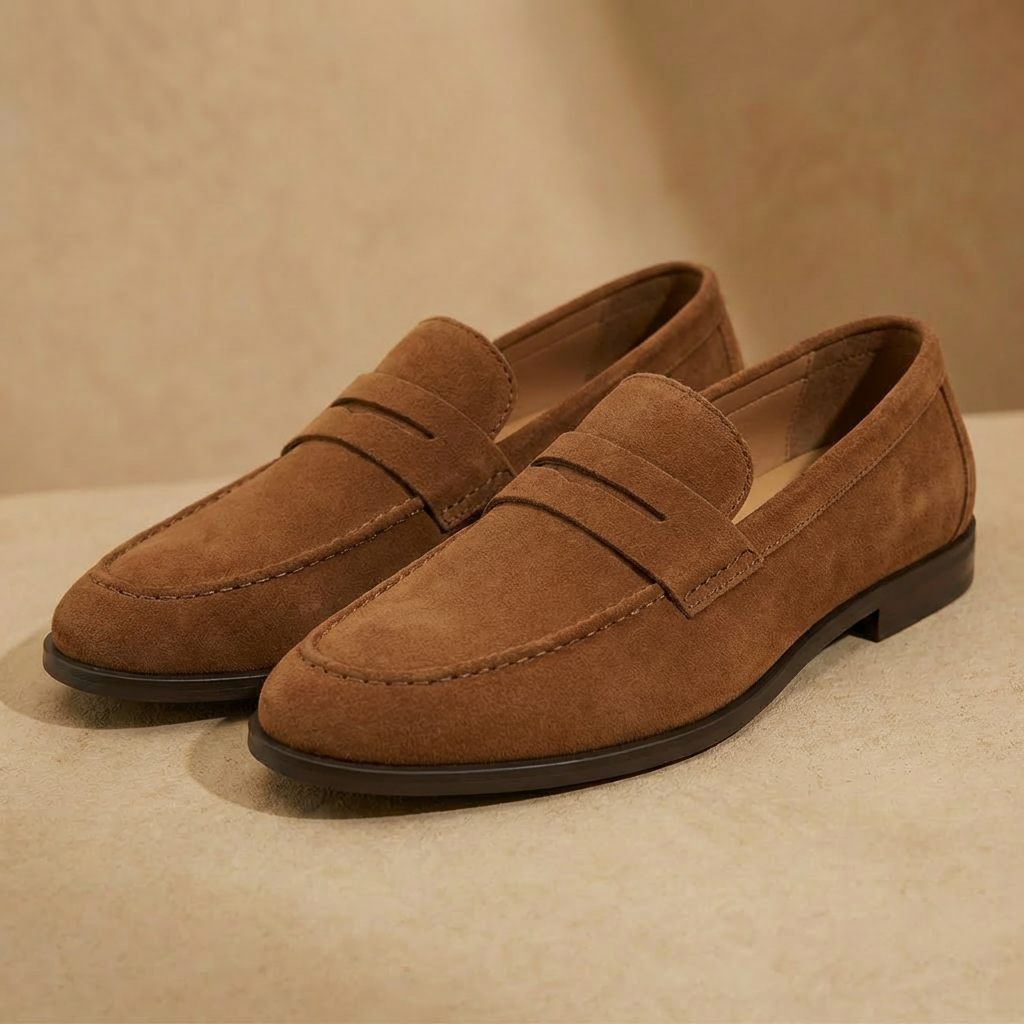 Men’s Suede Penny Loafers – Classic Smart Casual Slip-On Shoes