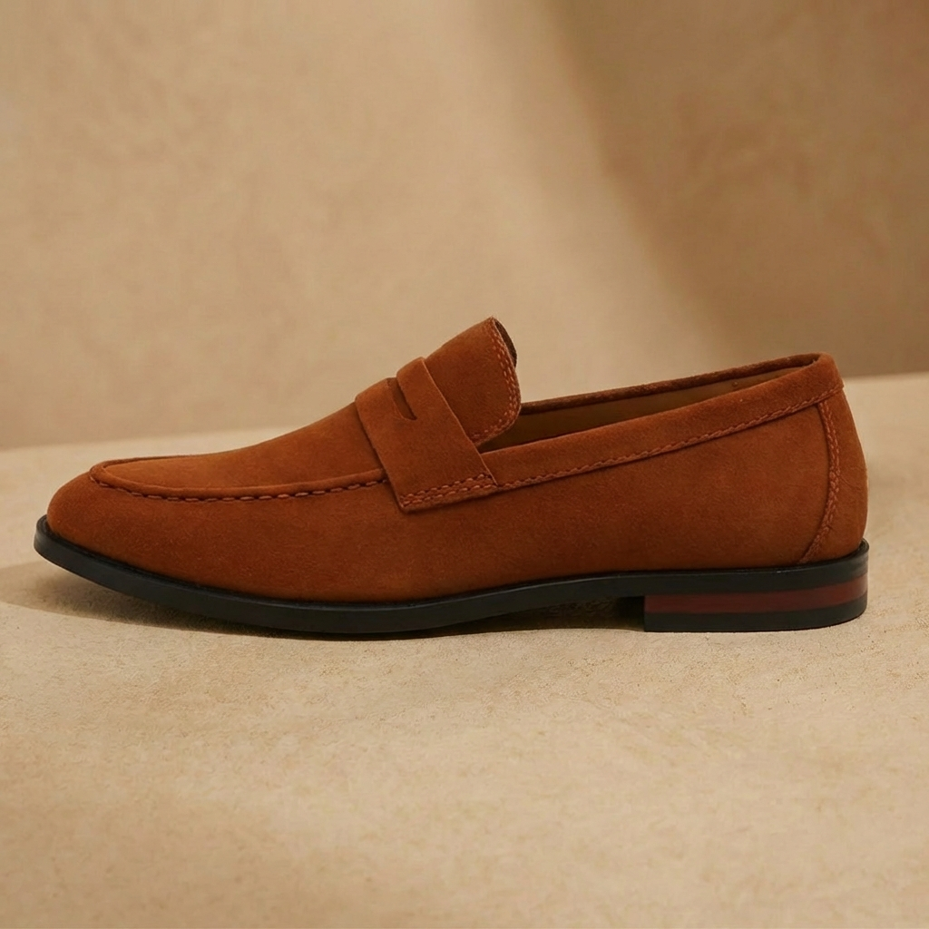 Men’s Suede Penny Loafers – Classic Smart Casual Slip-On Shoes