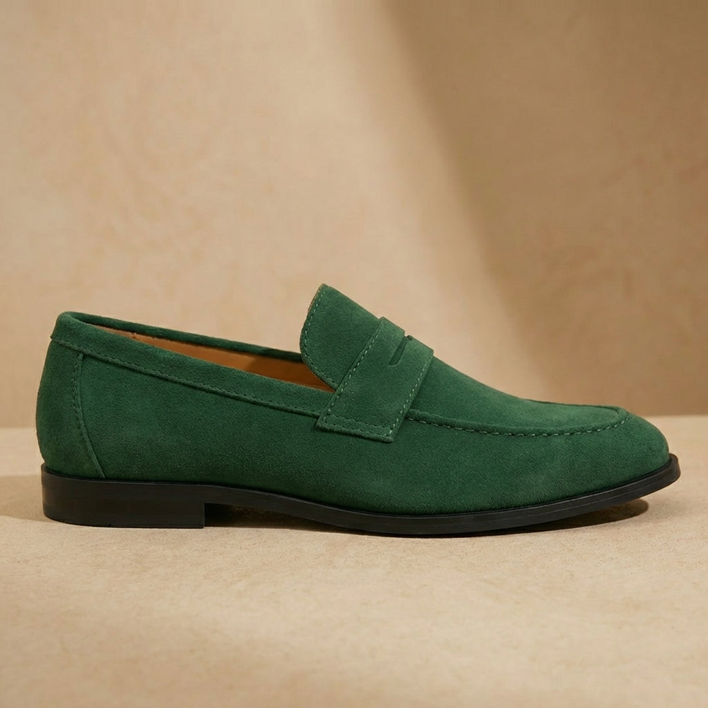 Men’s Suede Penny Loafers – Classic Smart Casual Slip-On Shoes