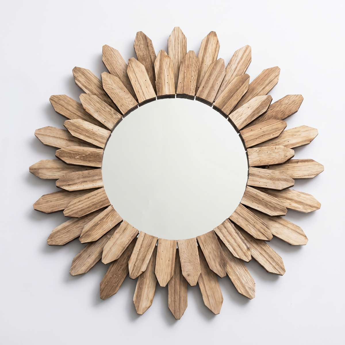 Rustic Wooden Sunburst Wall Mirror