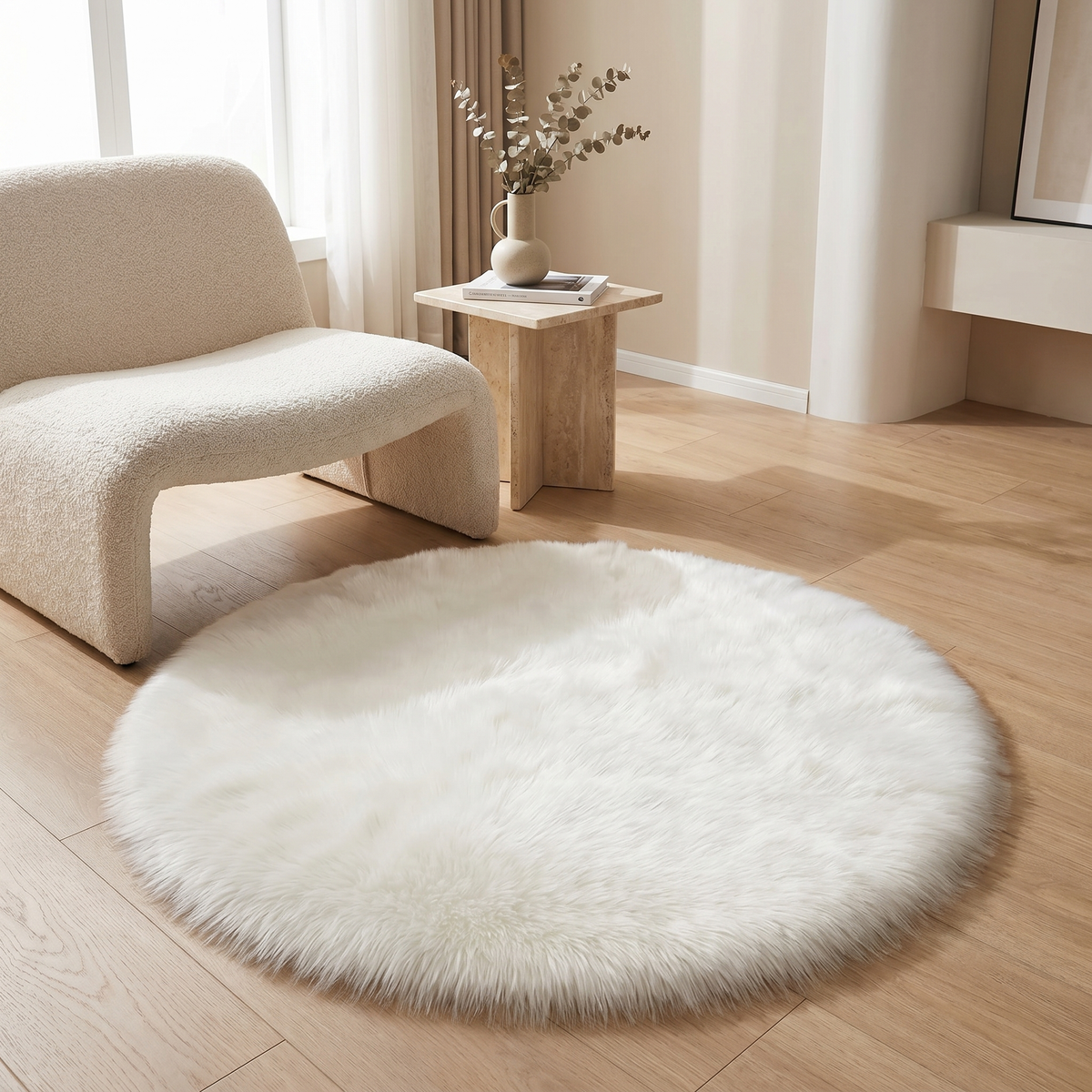 Round Faux Wool-Style Rug