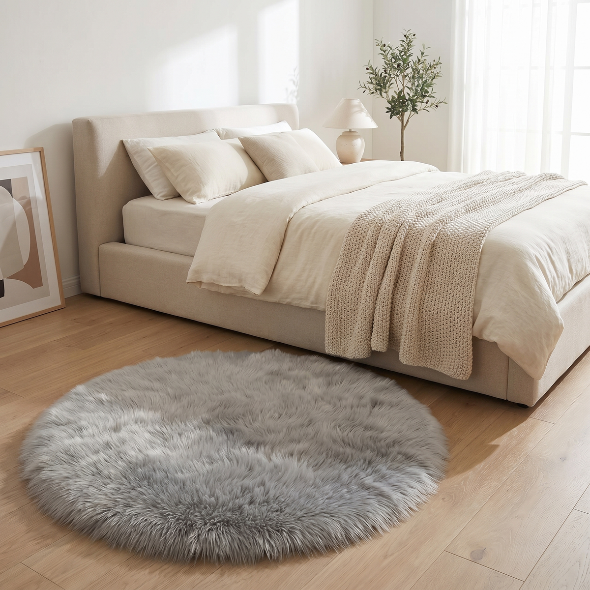 Round Faux Wool-Style Rug