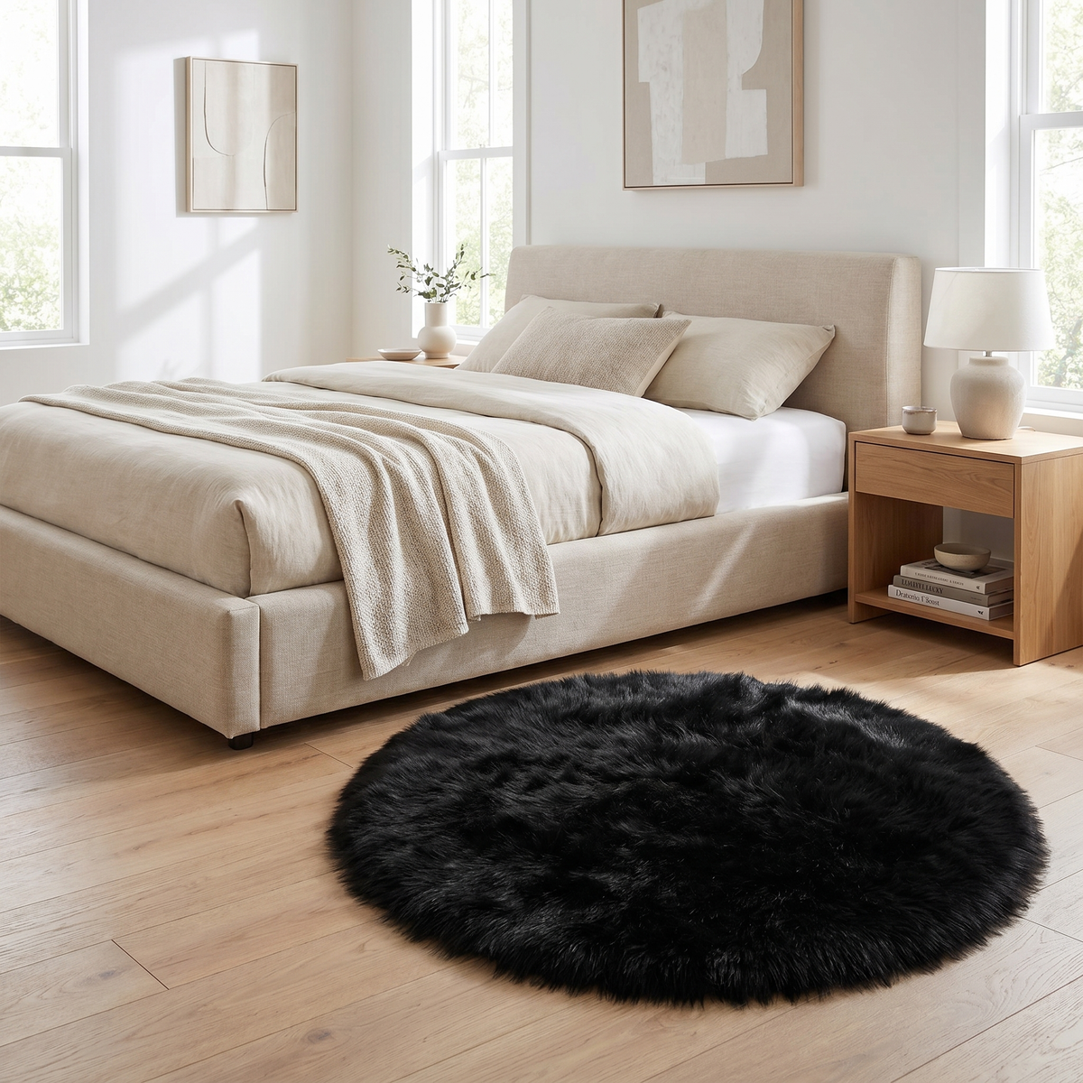 Round Faux Wool-Style Rug