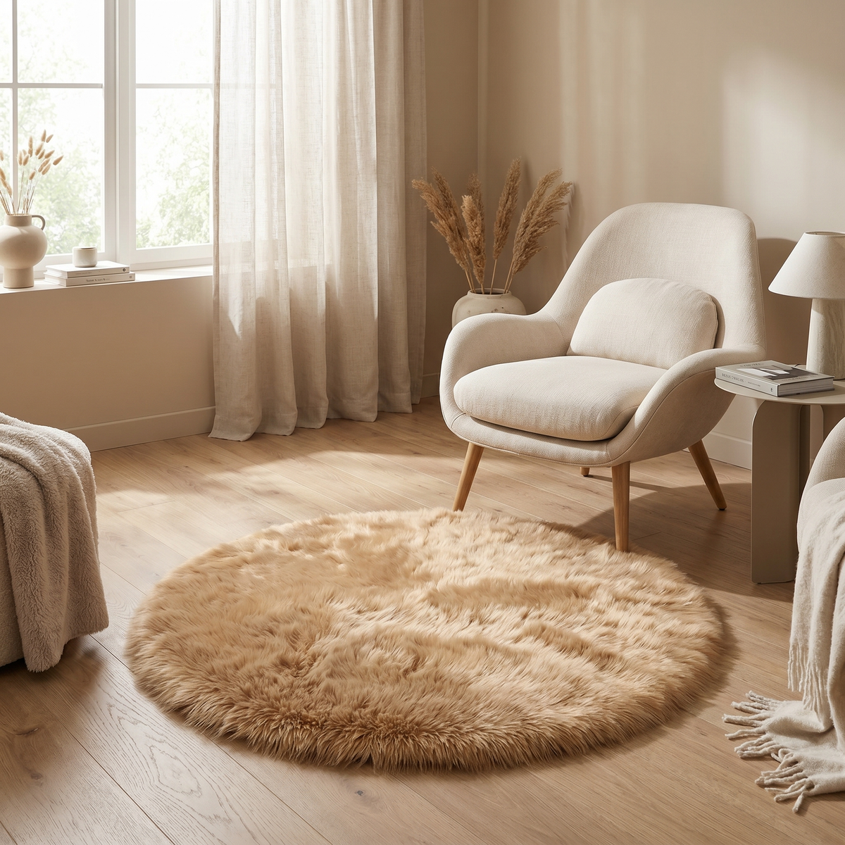 Round Faux Wool-Style Rug