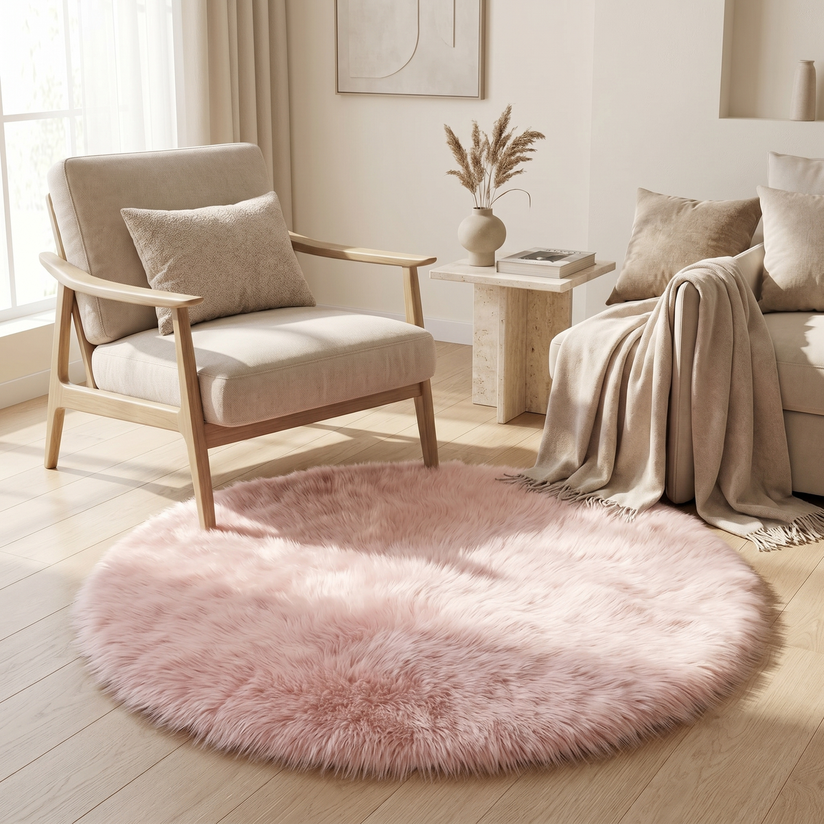Round Faux Wool-Style Rug