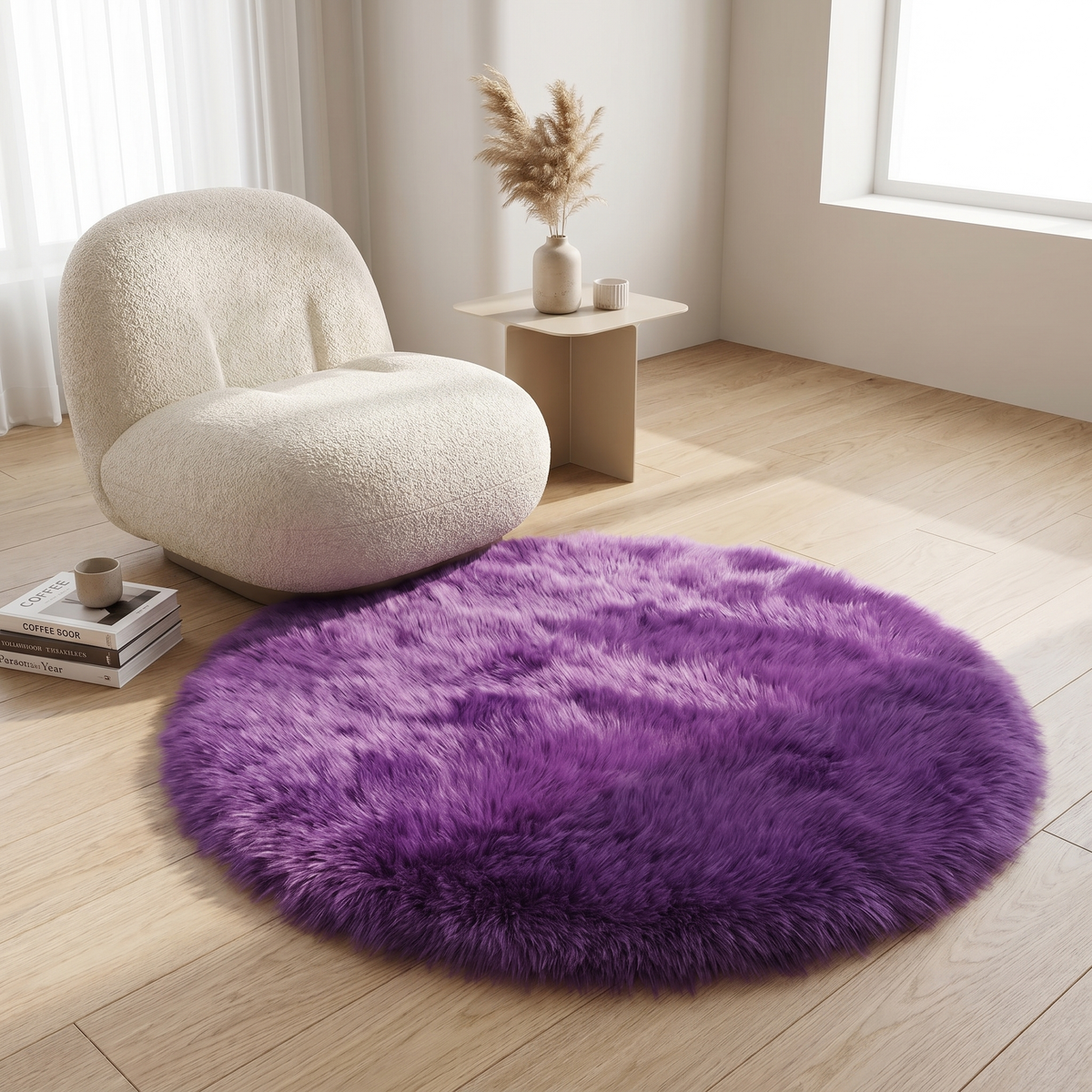 Round Faux Wool-Style Rug