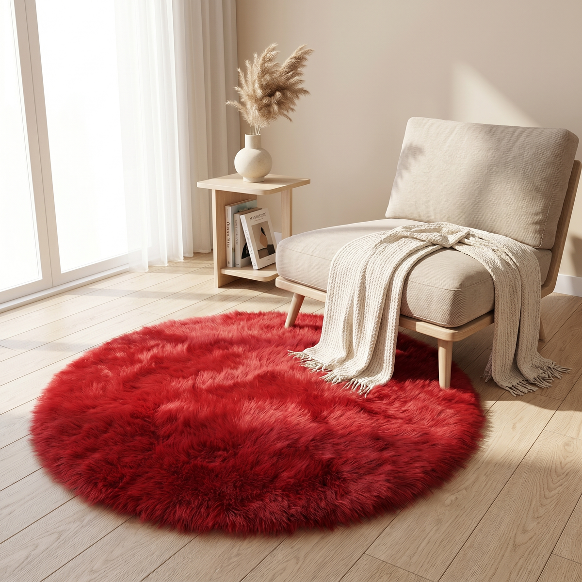 Round Faux Wool-Style Rug