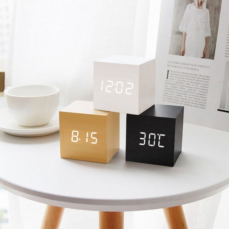 Wood-Effect LED Digital Alarm Clock