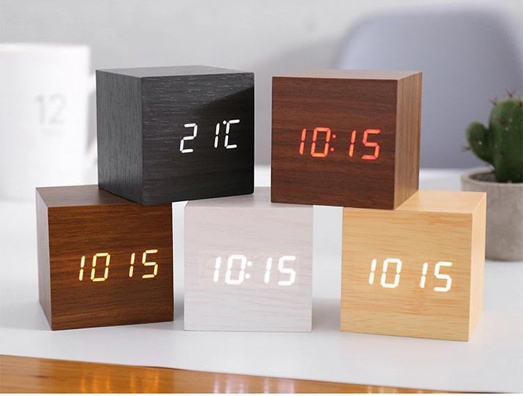 Wood-Effect LED Digital Alarm Clock