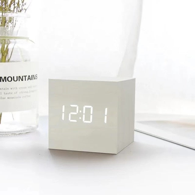 Wood-Effect LED Digital Alarm Clock
