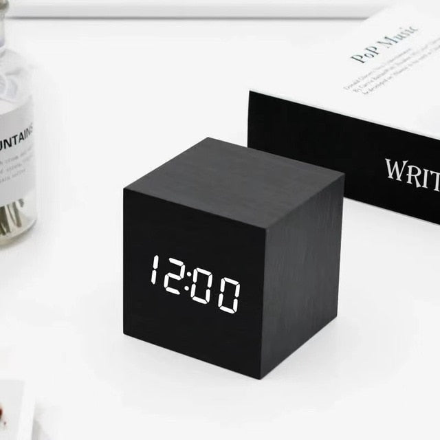 Wood-Effect LED Digital Alarm Clock