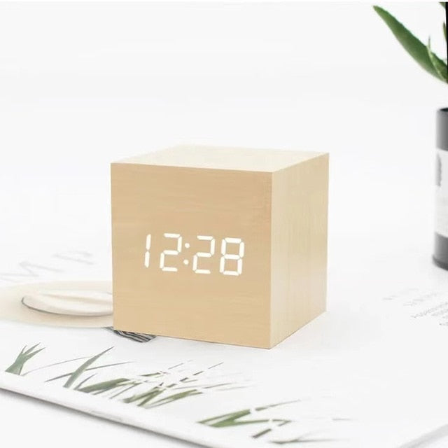 Wood-Effect LED Digital Alarm Clock