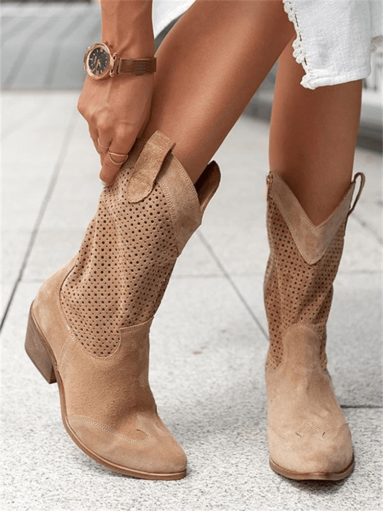 Knee High Cowgirl Boots – Mid Heel Embroidered Western Boots