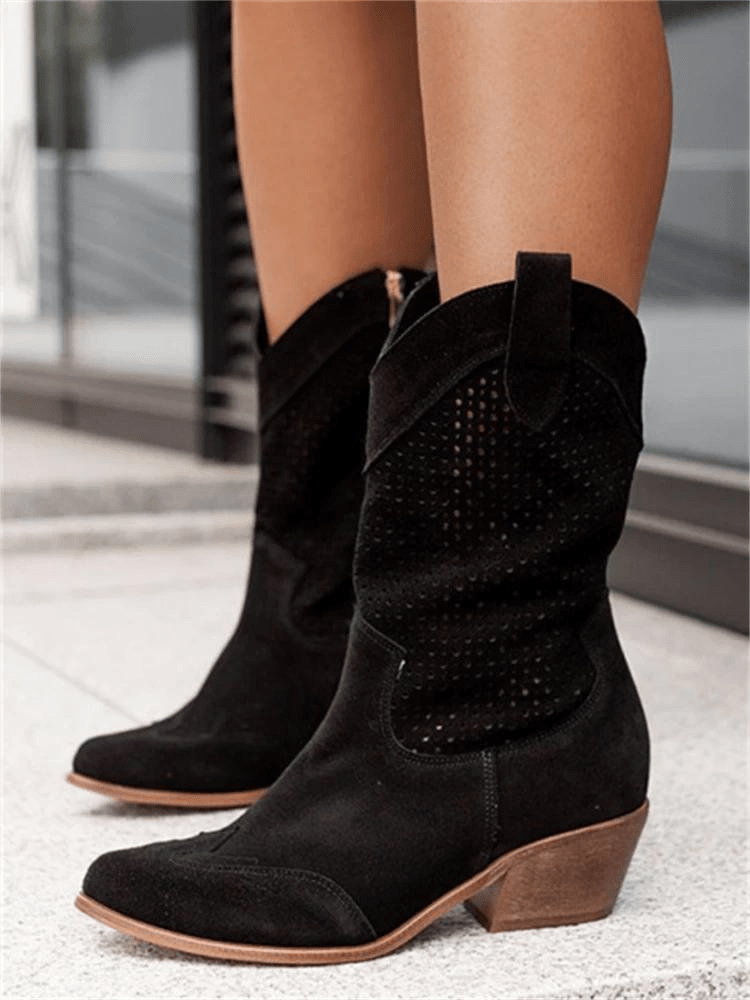 Knee High Cowgirl Boots – Mid Heel Embroidered Western Boots