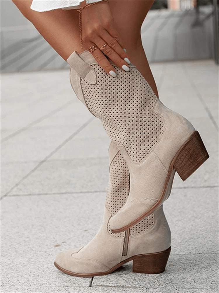 Knee High Cowgirl Boots – Mid Heel Embroidered Western Boots