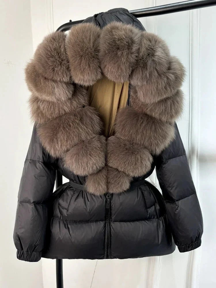 Women’s Hooded Winter Puffer Jacket with Fur-Style Trim