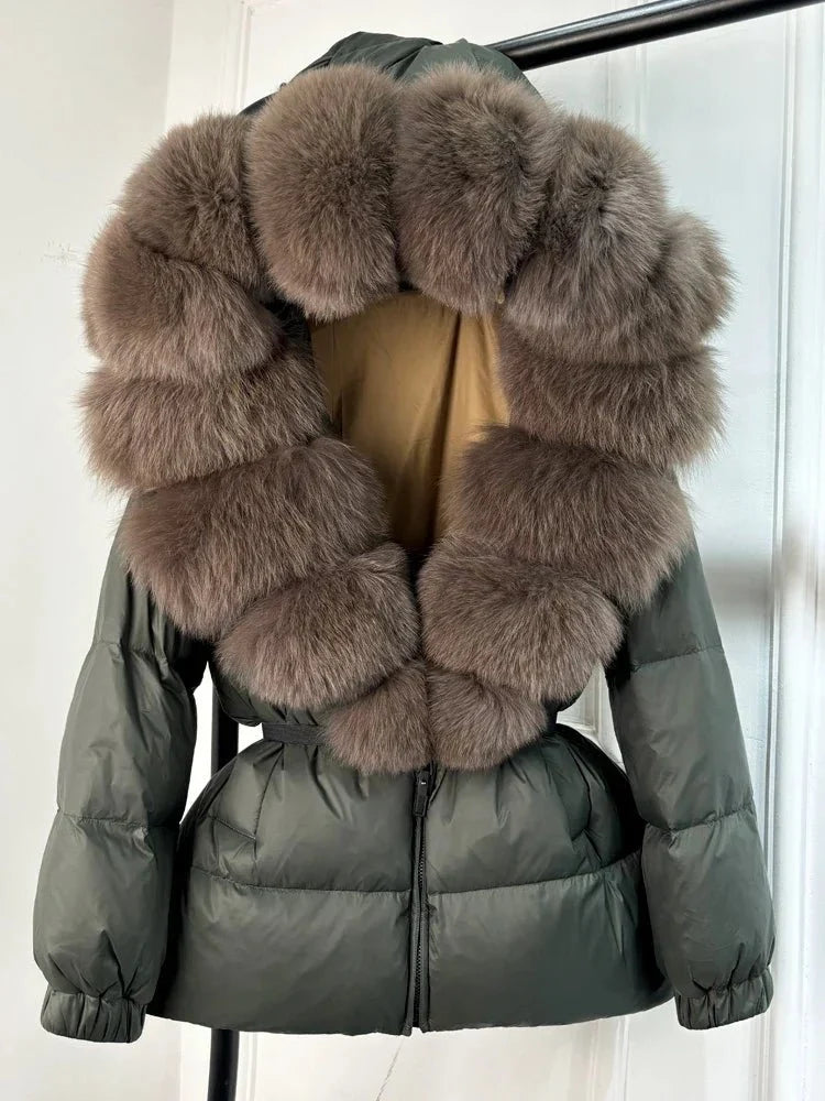 Women’s Hooded Winter Puffer Jacket with Fur-Style Trim