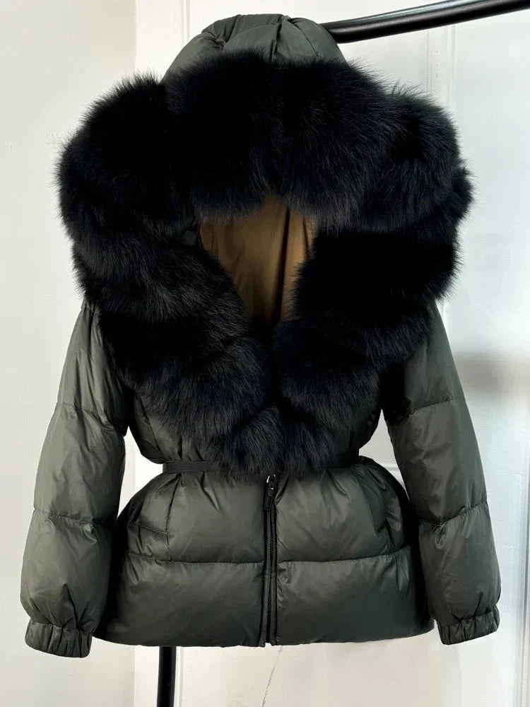 Women’s Hooded Winter Puffer Jacket with Fur-Style Trim
