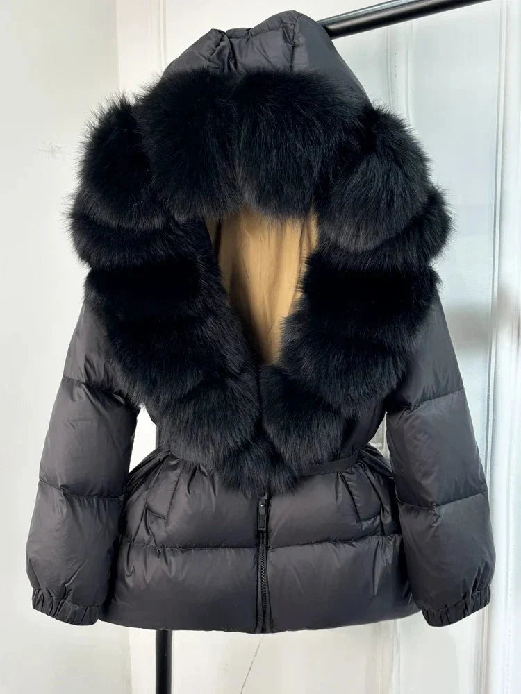 Women’s Hooded Winter Puffer Jacket with Fur-Style Trim