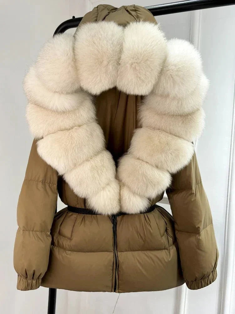Women’s Hooded Winter Puffer Jacket with Fur-Style Trim