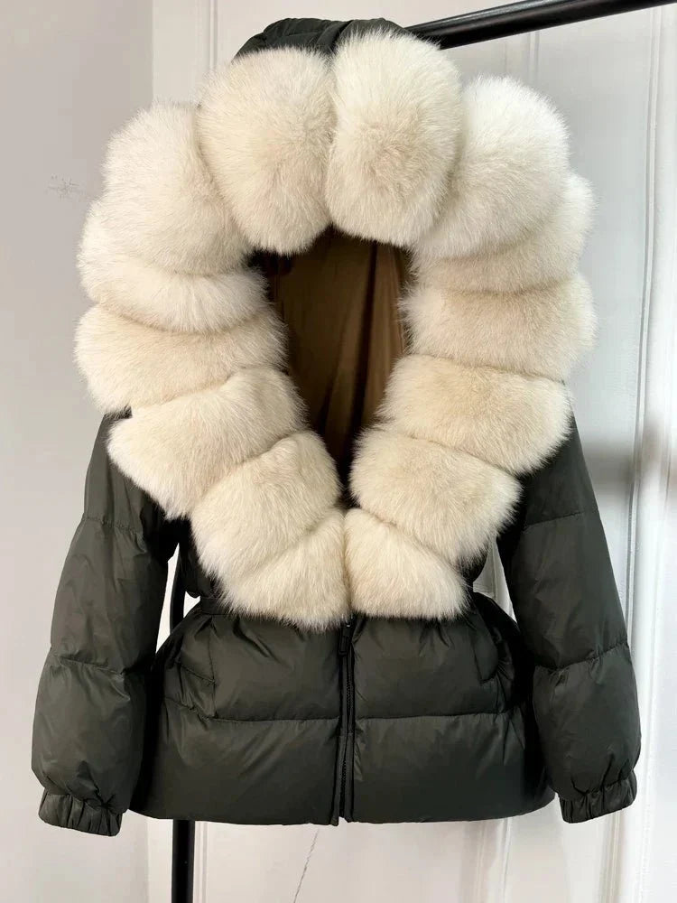 Women’s Hooded Winter Puffer Jacket with Fur-Style Trim