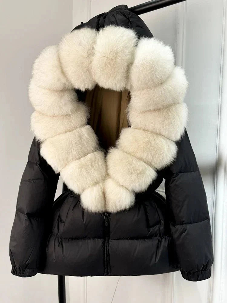 Women’s Hooded Winter Puffer Jacket with Fur-Style Trim