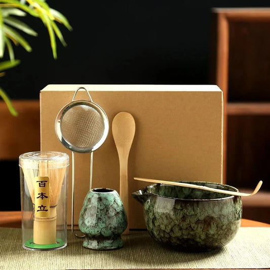 Japanese Matcha Tea Set – 6-Piece Ceramic & Bamboo Whisk Kit