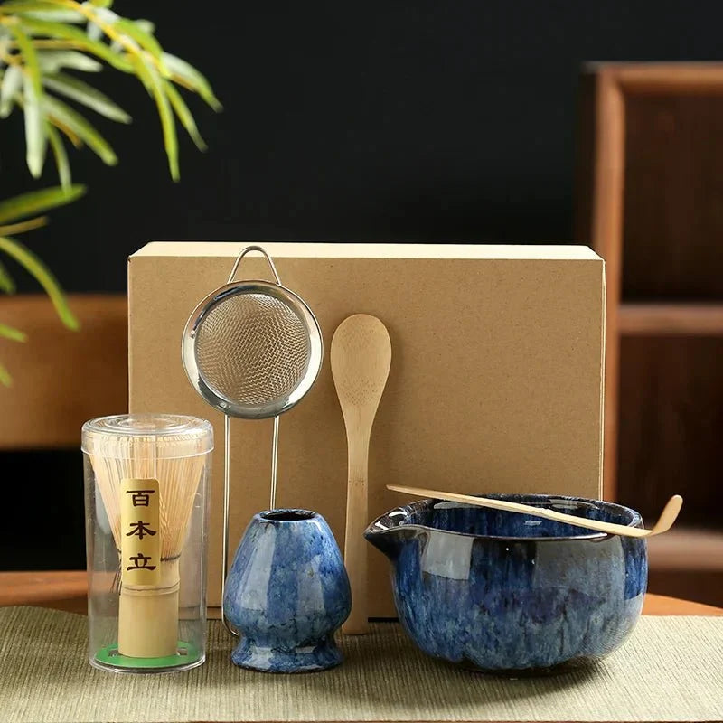 Japanese Matcha Tea Set – 6-Piece Ceramic & Bamboo Whisk Kit