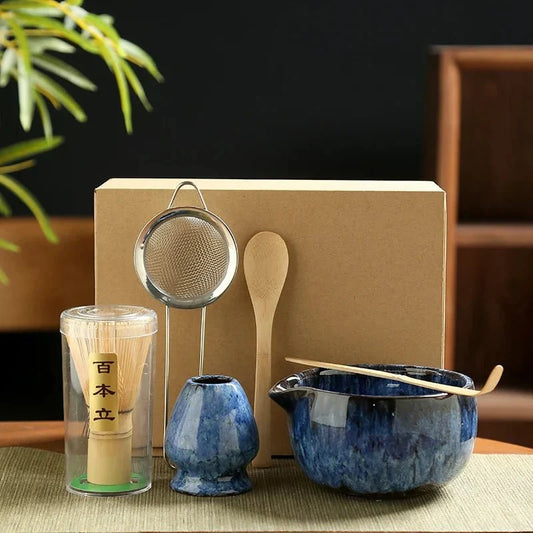 Japanese Matcha Tea Set – 6-Piece Ceramic & Bamboo Whisk Kit